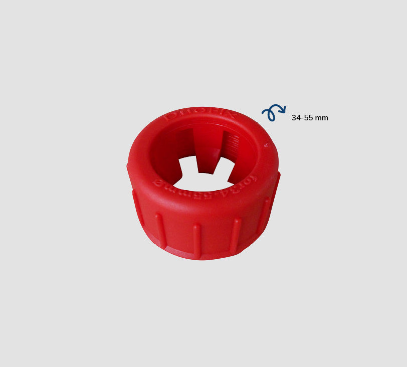 Duofix Schraubmutter in rot auf grauem Hintergrund