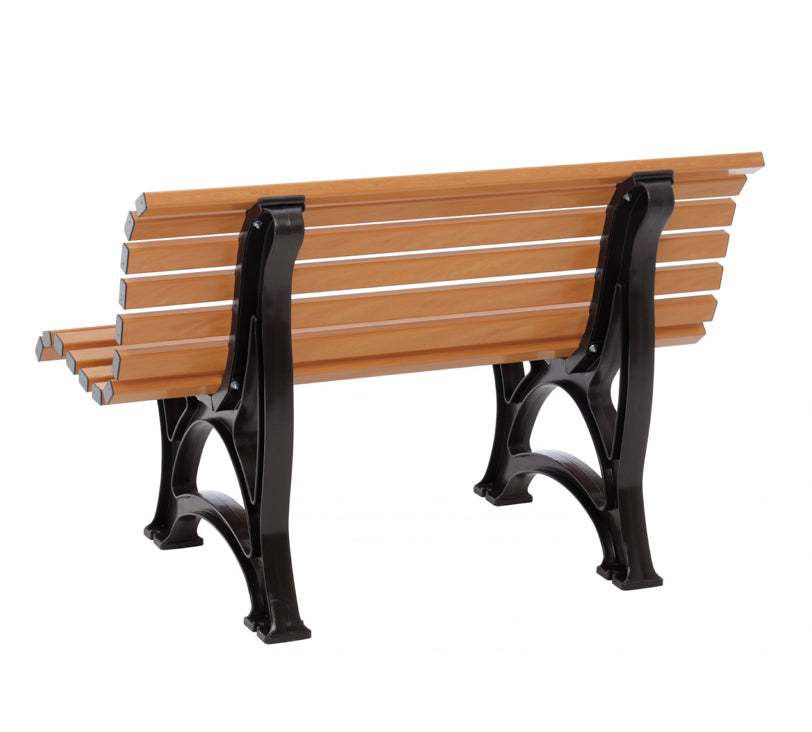 Rückansicht der Bank "Amrum" in Holzoptik auf weißem Hintergrund