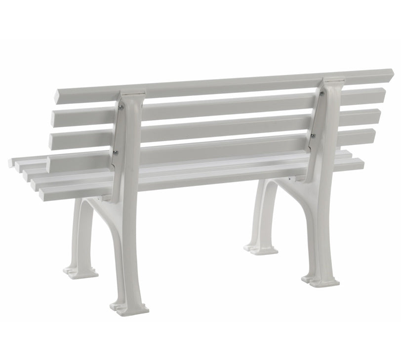 Rückansicht der weißen Bank "Ibiza" auf weißem Hintergrund