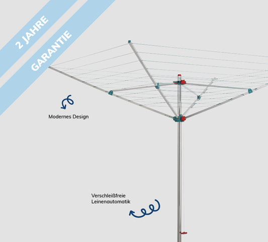 Bild einer Alustar Wäschespinne vor grauem HIntergrund