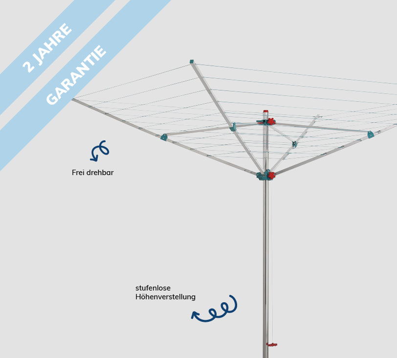 Bild einer Alustar Wäschespinne vor grauem HIntergrund