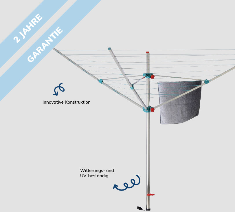 Bild einer Alustar Wäschespinne vor grauem HIntergrund