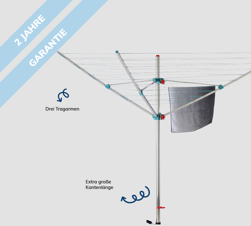 Bild einer Alustar Wäschespinne vor grauem HIntergrund