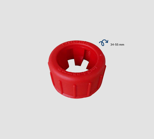 Duofix Schraubmutter in rot auf grauem Hintergrund