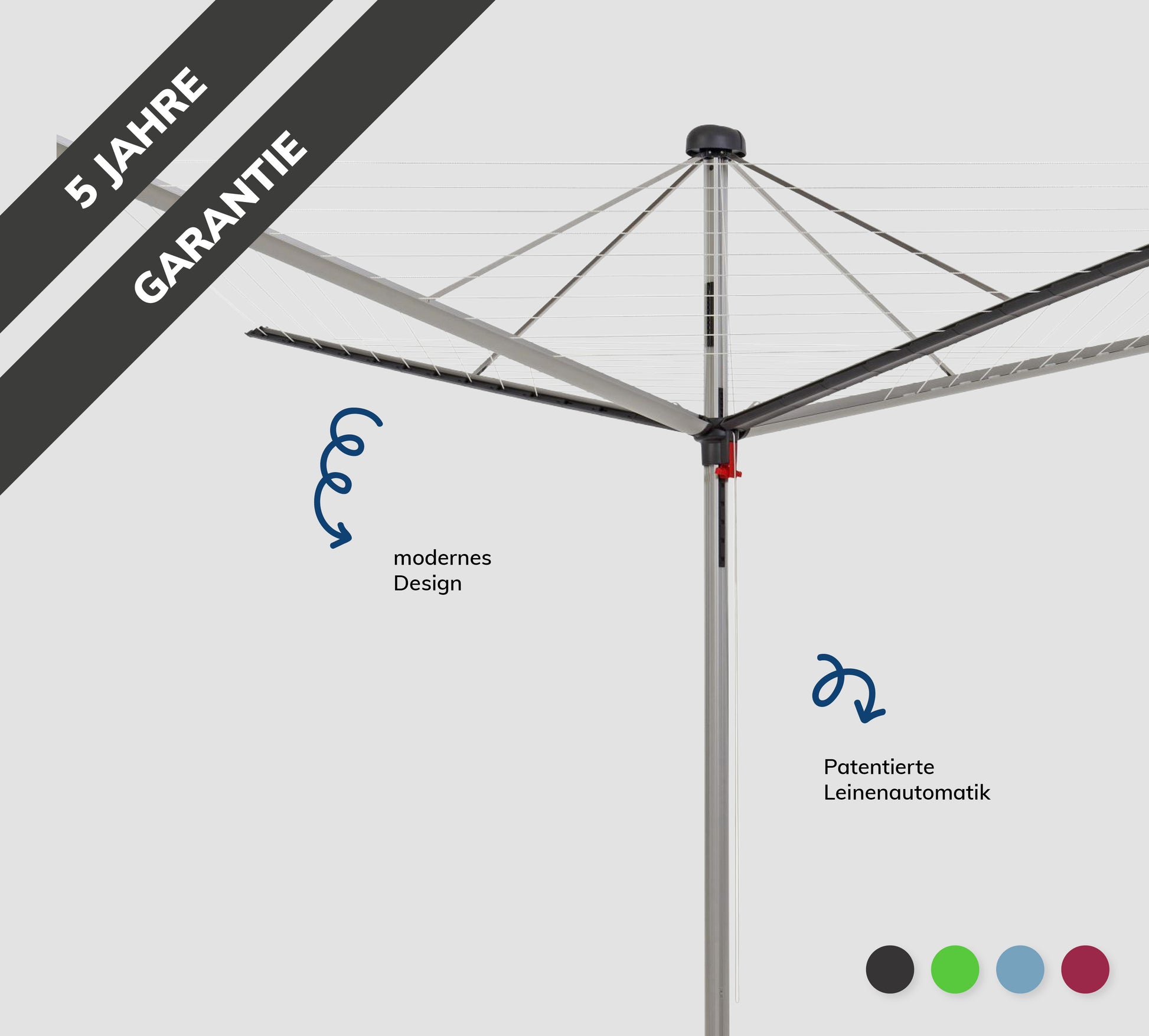 Wäschespinne DuoMa in weiß auf grauem Hintergrund in Anthrazit
