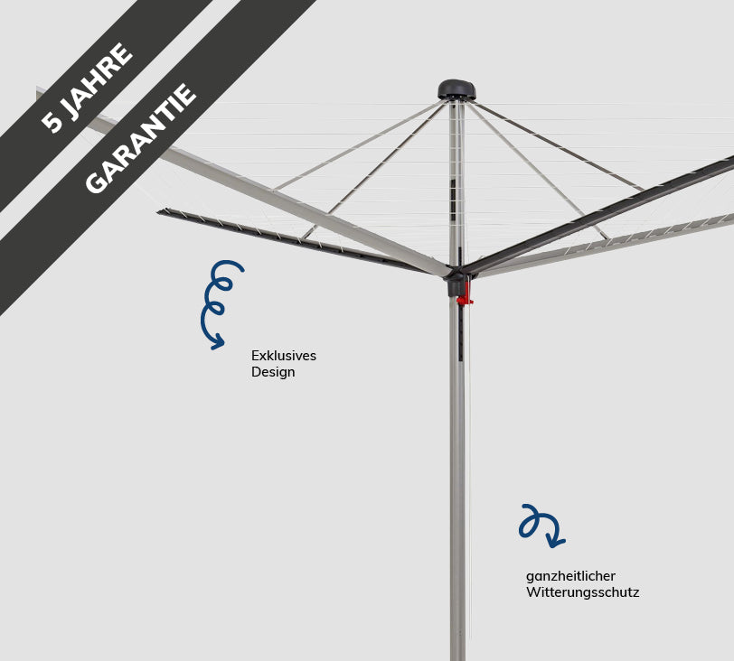 Bild einer Duomatic Wäschespinne in Anthrazit vor grauem HIntergrund