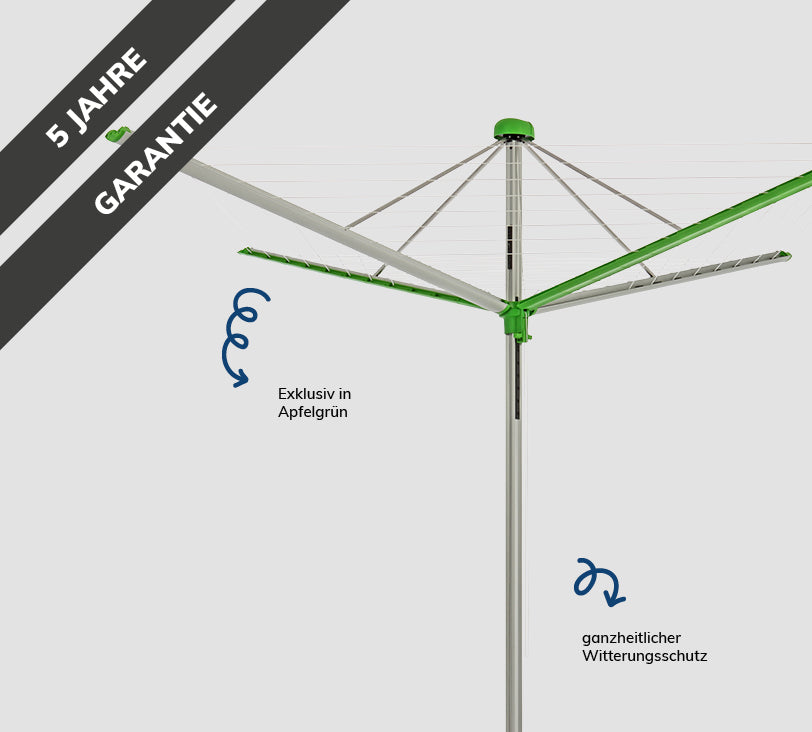 Bild einer Duomatic Wäschespinne in Grün vor grauem HIntergrund