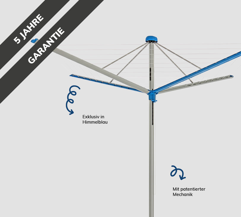 Bild einer Duomatic Wäschespinne in Blau
 vor grauem HIntergrund