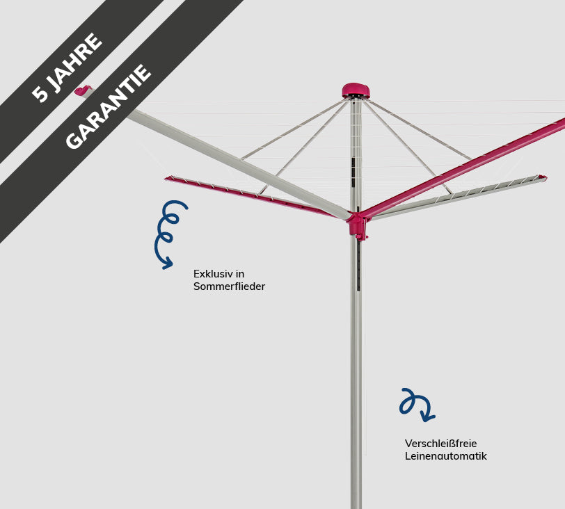 Bild einer Duomatic Wäschespinne in Sommerflieder vor grauem HIntergrund