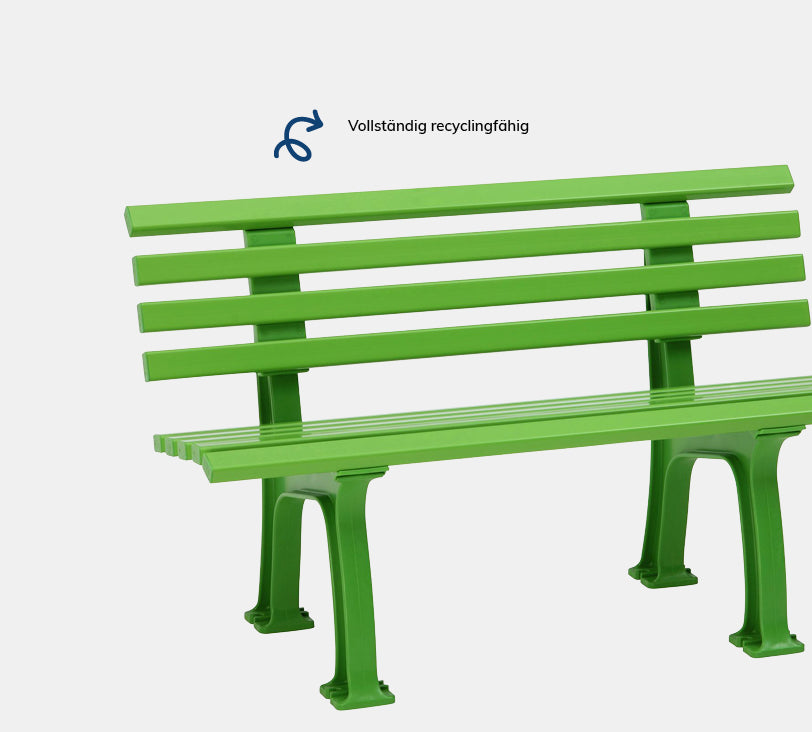 Ibiza 2  Sitzer – Bank aus hochwertigem Kunststoff in apfelgrün mit Rückenlehne, platziert auf einem neutralgrauen Hintergrund