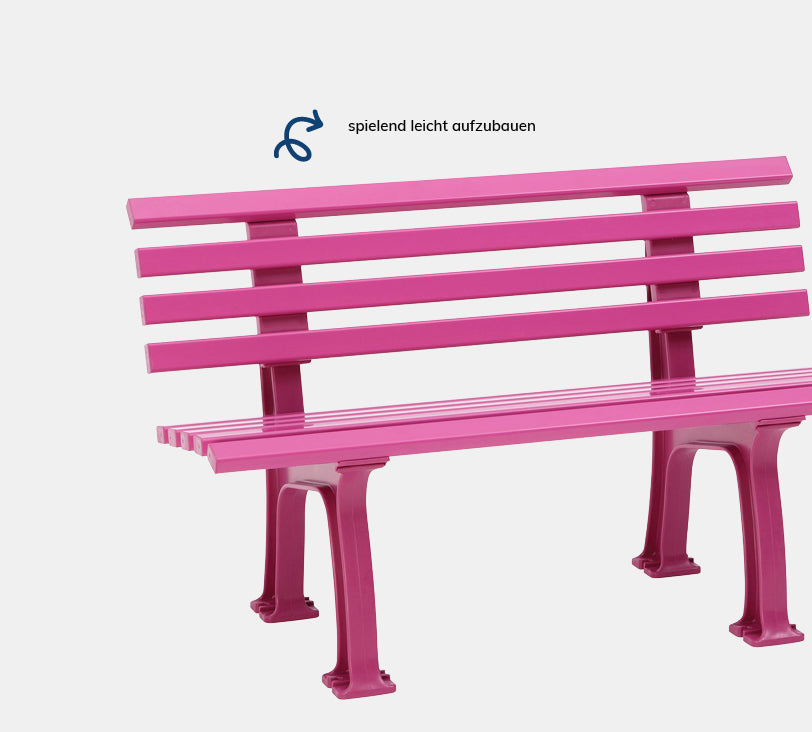 Ibiza 2  Sitzer – Bank aus hochwertigem Kunststoff in sommerflieder mit Rückenlehne, platziert auf einem neutralgrauen Hintergrund