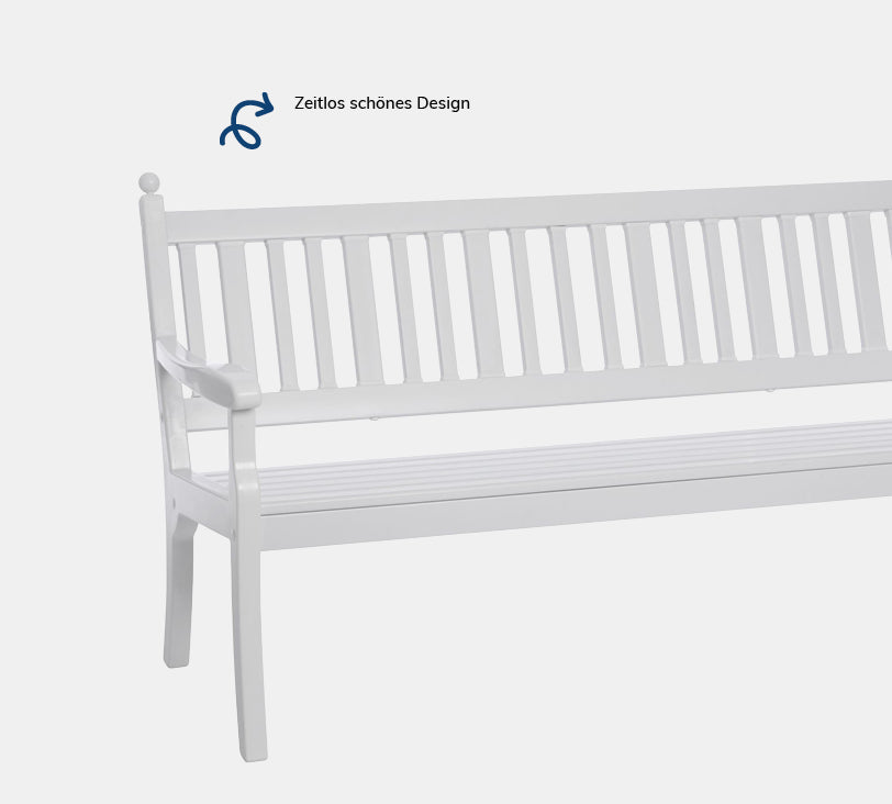 Parkbank Hohenzollern – Bank aus hochwertigem Kunststoff in Weiß mit Rückenlehne, platziert auf einem grauen Hintergrund