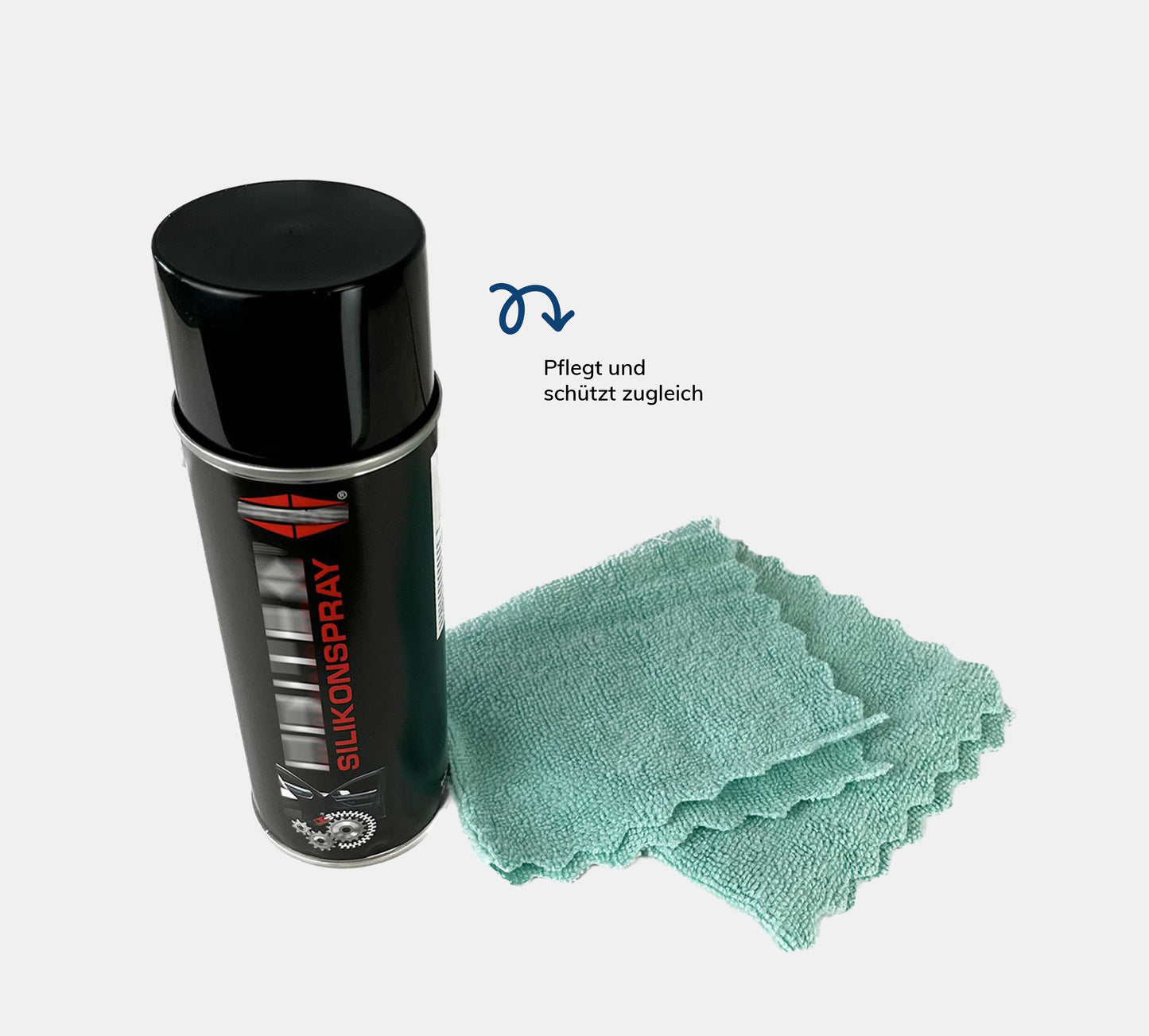 Pflegeset mit Lappen auf grauem Hintergrund