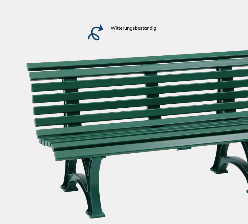 Helgoland 3  Sitzer – Bank aus hochwertigem Kunststoff in moosgrün mit Rückenlehne, platziert auf einem neutralgrauen Hintergrund